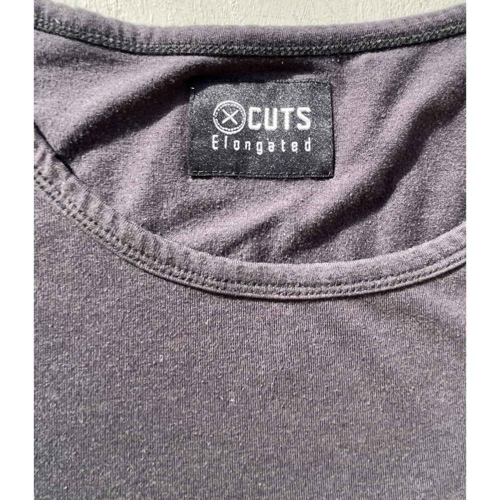 Men's CUTS T-Shirt Black Elongated XL Solid Casual Athleisure Minimalist STAINED - Picture 3 of 13